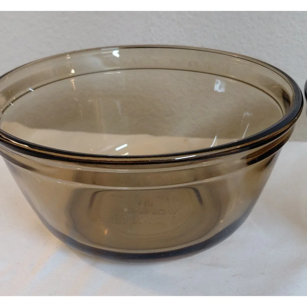 Lot of 2 Vintage Anchor Hocking Smoke Brown Glass Mixing Bowls 1 Qt 6.5